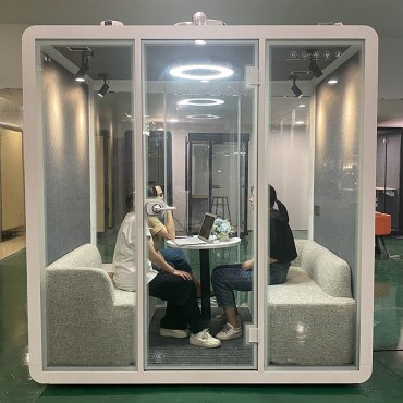 အသေးစားကွန်တိန်နာ Office Pods ယာယီရုံးခန်း၊ လုပ်ဖော်ကိုင်ဖက်နေရာများအတွက် သီးသန့်ခန်း သန့်စင်ခန်း တယ်လီဖုန်း pod booth