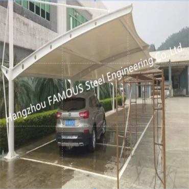 Abri de voiture en acier étanche, structure à membrane tendue PVDF/PTFE, ombre de stationnement pour voiture