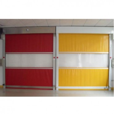 Estalvia espai Instal·lació flexible Porta industrial de PVC d'alta velocitat amb finestres transparents
