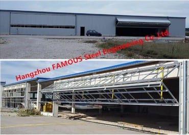 Vertikal Bi Folded Hangar Door Solution Light Steel Panel Tunggal Sistem Pintu Pesawat Hidrolik