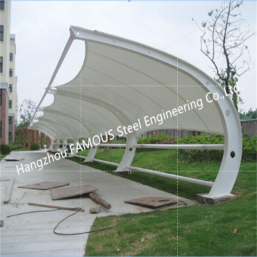 Outdoor Steel Membrane Structure Parking Shelter Modern Free Standing Cantilever Awning Single Slope Roof Design