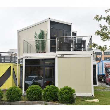 Pemasangan Mudah Rumah Prefabrikasi Vila Mewah Paket Datar Dua Lantai Kontainer Modular Rumah Pabrikan Mandiri yang Mudah Dirakit