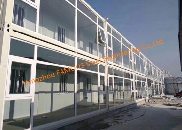 Foldable Flat Pack Container House with Glass Facade Decoration For Office Use