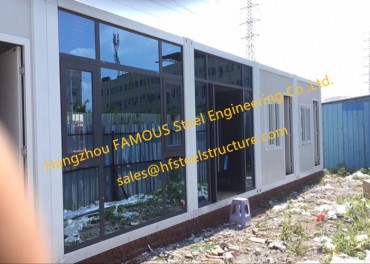 Skládací plochý kontejnerový dům se skleněnou fasádou pro kancelářské použití