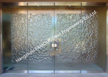 Без рамка, чисто калено стакло фасада на предна замавната врата Природно светло застаклување Француски дизајн на врата