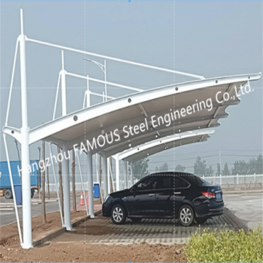 Metalo tempimo membrana stogo stogas PVDF burių medžiaga Plieno membranos konstrukcija Automobilių stovėjimo aikštelė Surenkamas garažas