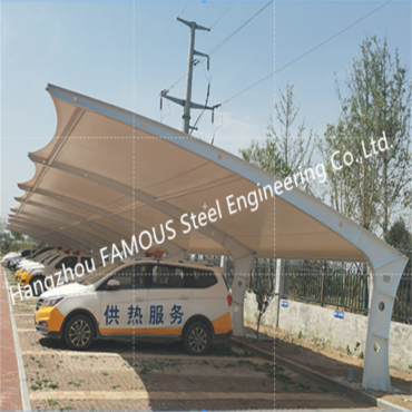Metal Tensile Membraan Roofing Shed PVDF Seil Materiaal Staal Sembrane Struktuer Auto parkeare Prefab Garage