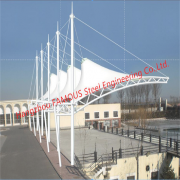 Outdoor Steel Membrane Structure Parking Shelter ခေတ်မီ Free Standing Cantilever Awning Single Slope Roof Design