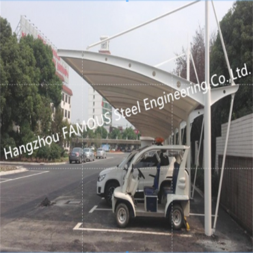 Vodotěsný ocelový přístřešek pro auto PVDF/PTFE konstrukce s tahovou membránou pro parkování auta